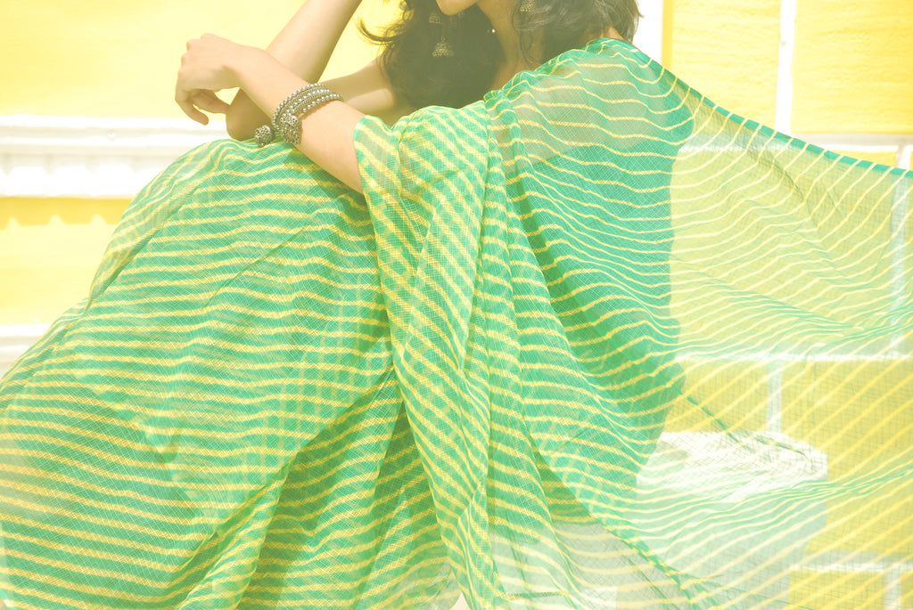 Green & Mustard Leheriya Ensemble