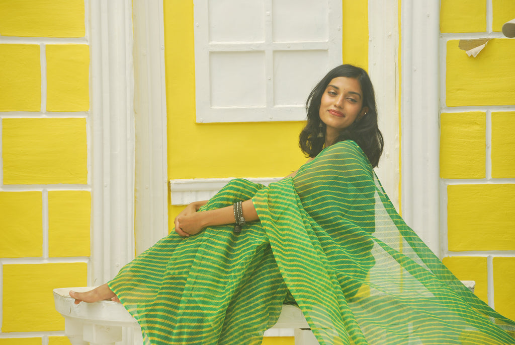 Green & Mustard Leheriya Ensemble