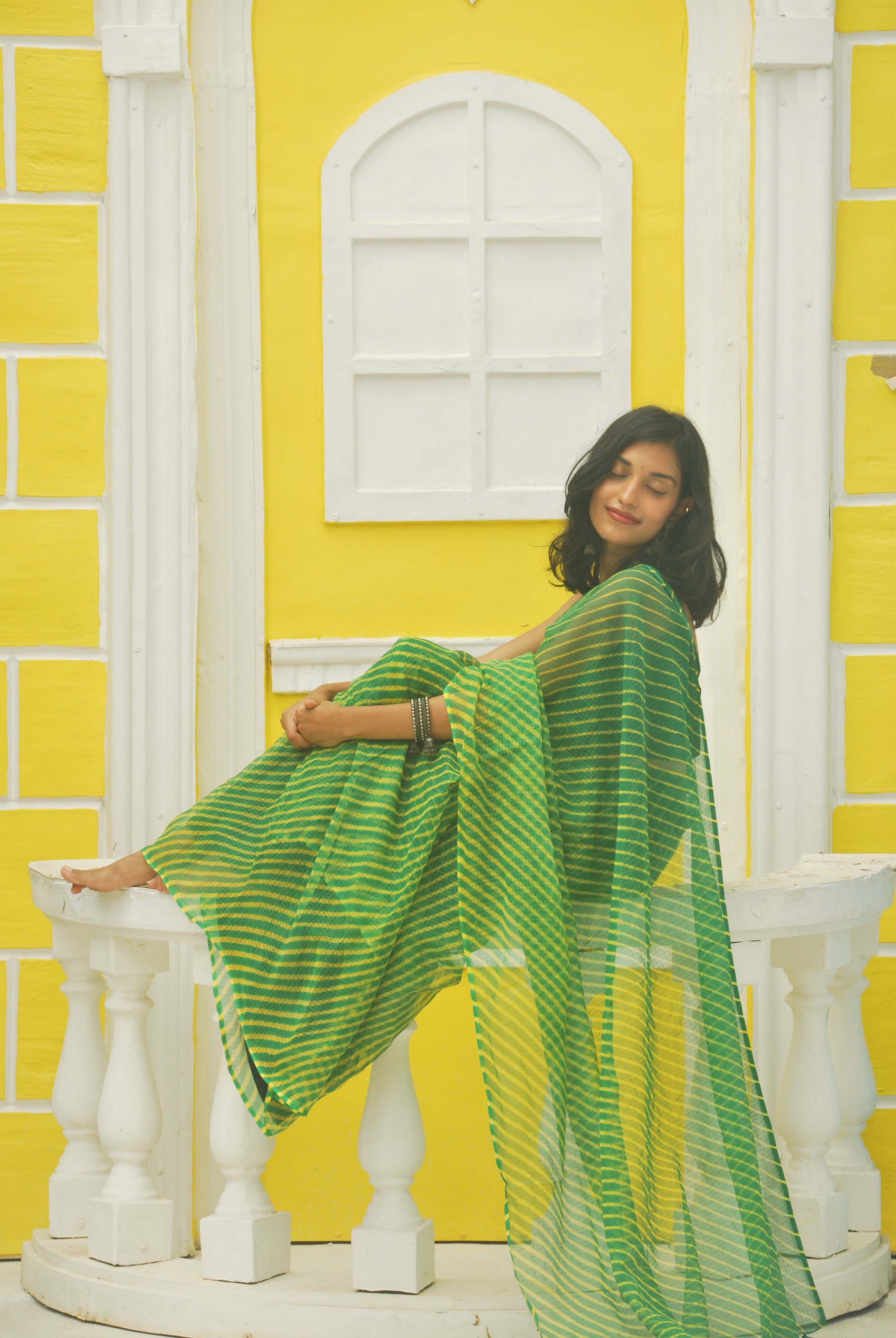 Green & Mustard Leheriya Ensemble
