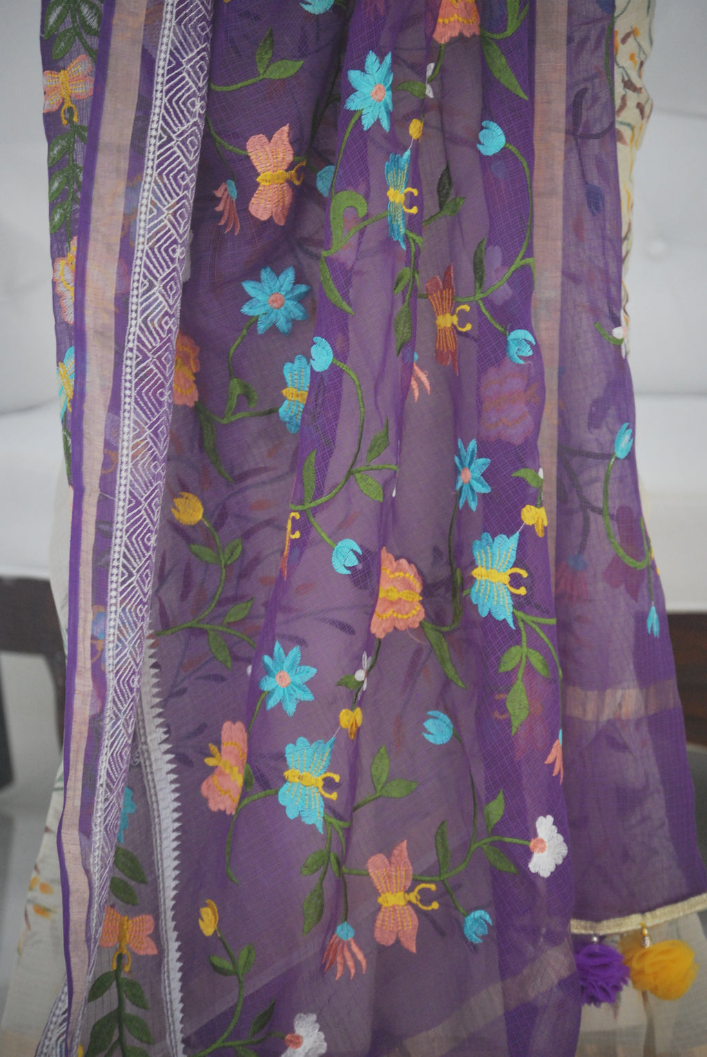 Purple & Cream Hand-Paint & Embroidery Ensemble