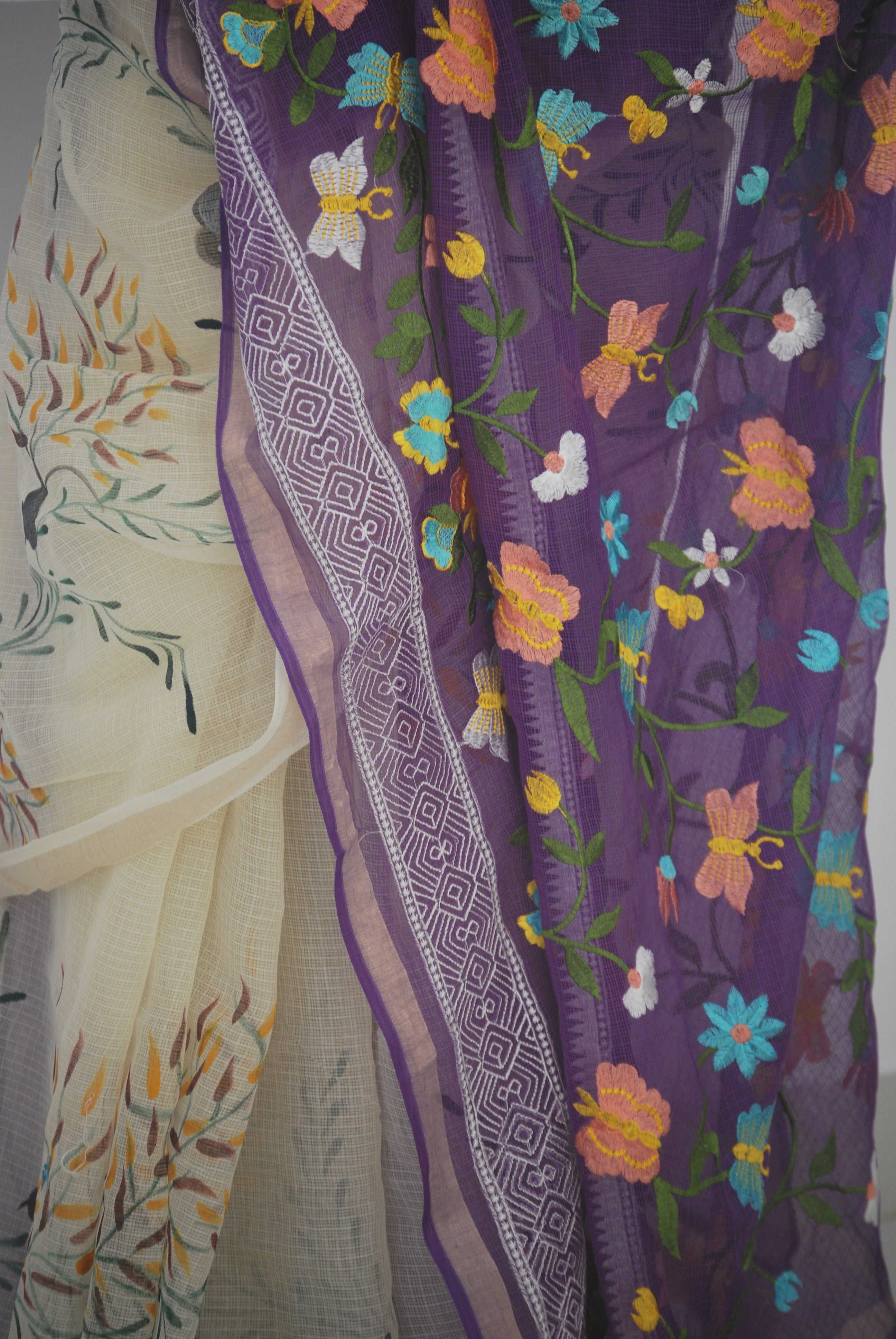 Purple & Cream Hand-Paint & Embroidery Ensemble