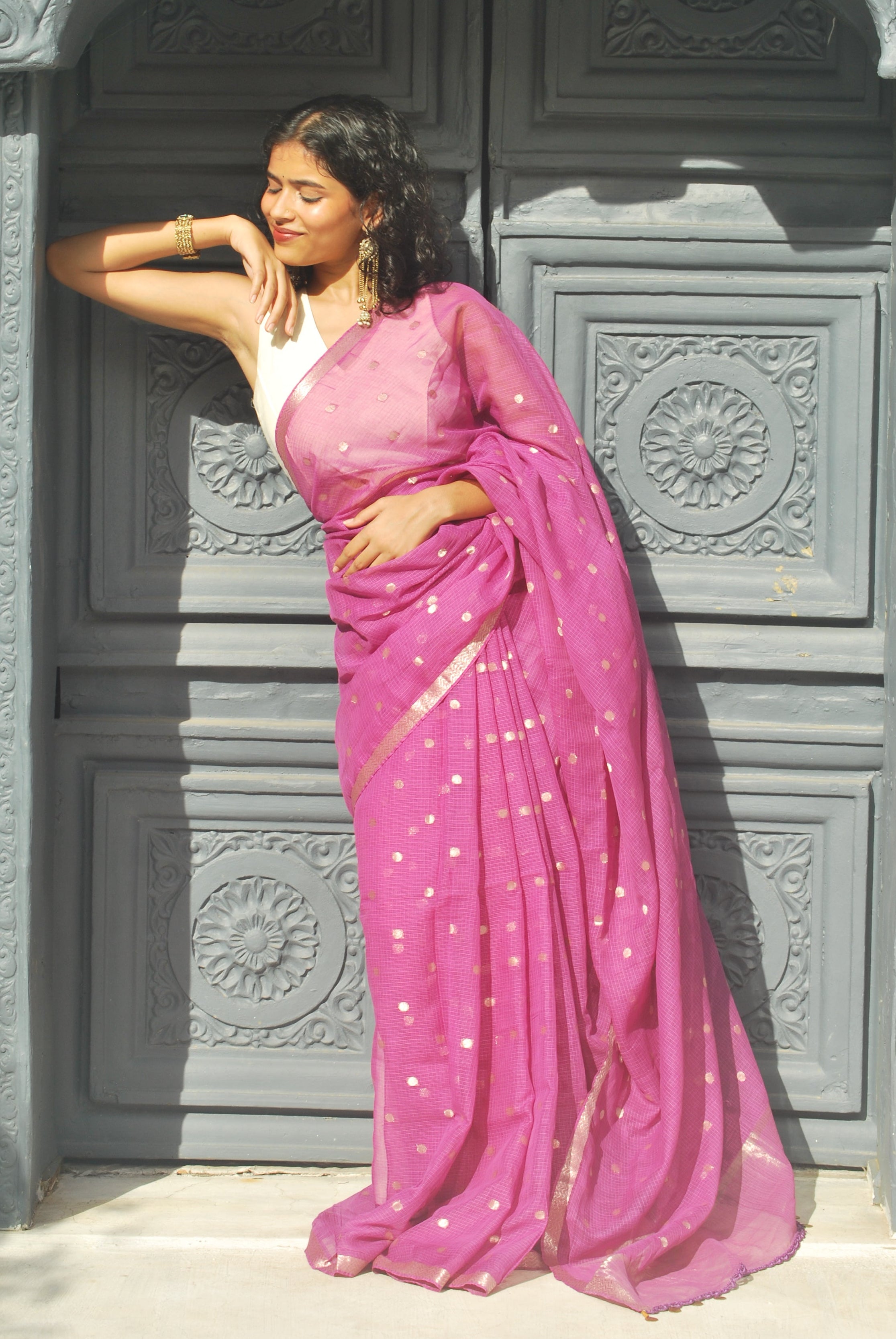 Purple Zari Buti Kota  & Kathan Tifli Benares Blouse Ensemble