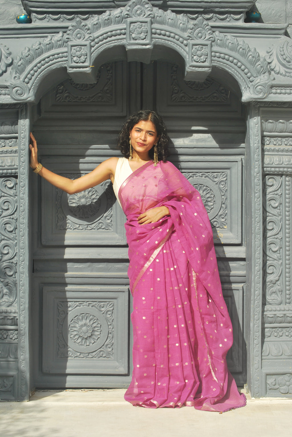 Purple Zari Buti Kota  & Kathan Tifli Benares Blouse Ensemble