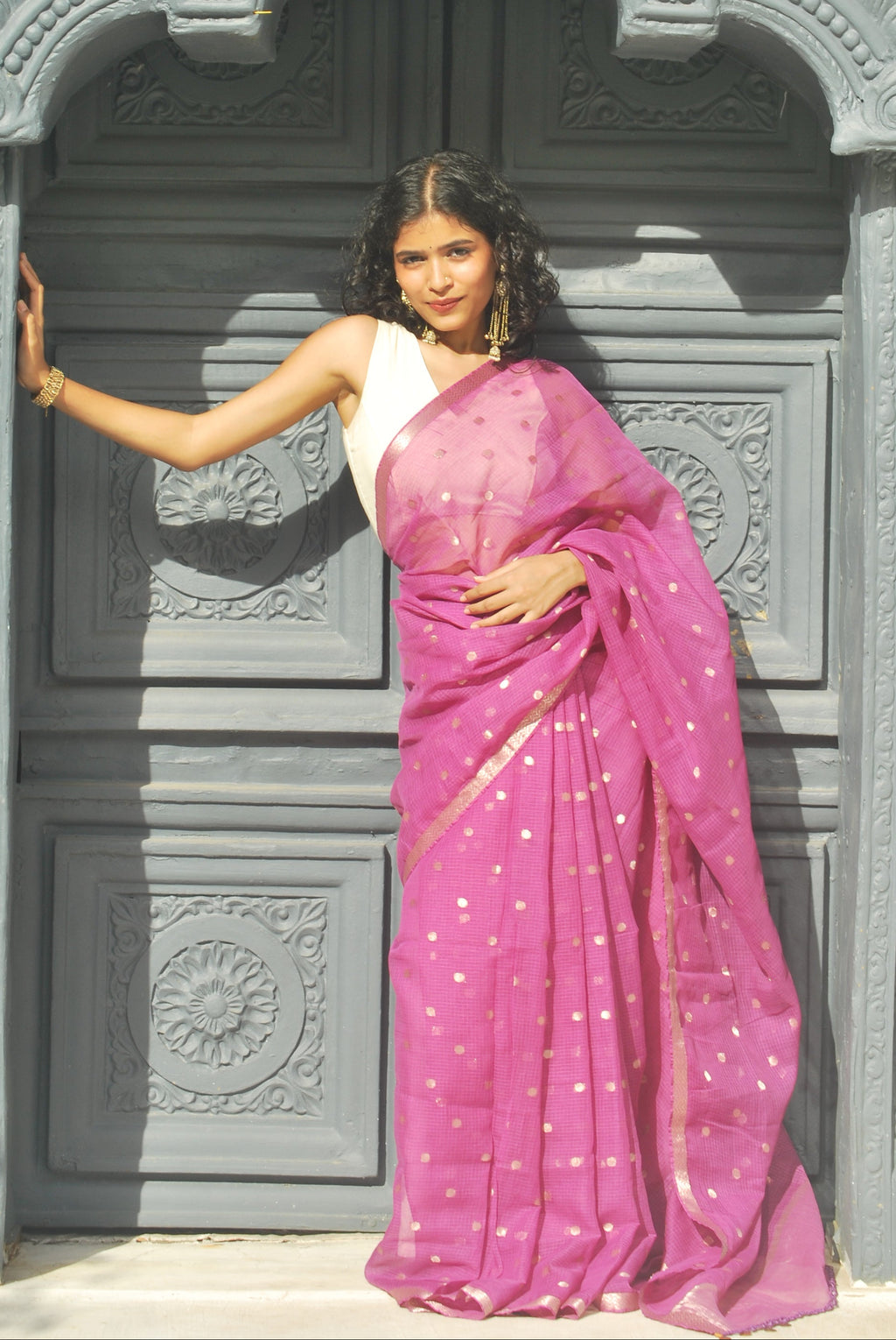 Purple Zari Buti Kota  & Kathan Tifli Benares Blouse Ensemble