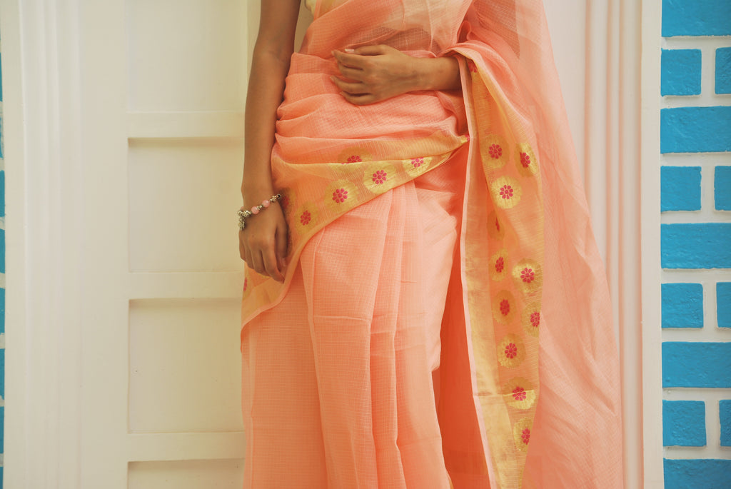 Peach Zari Border Ensemble