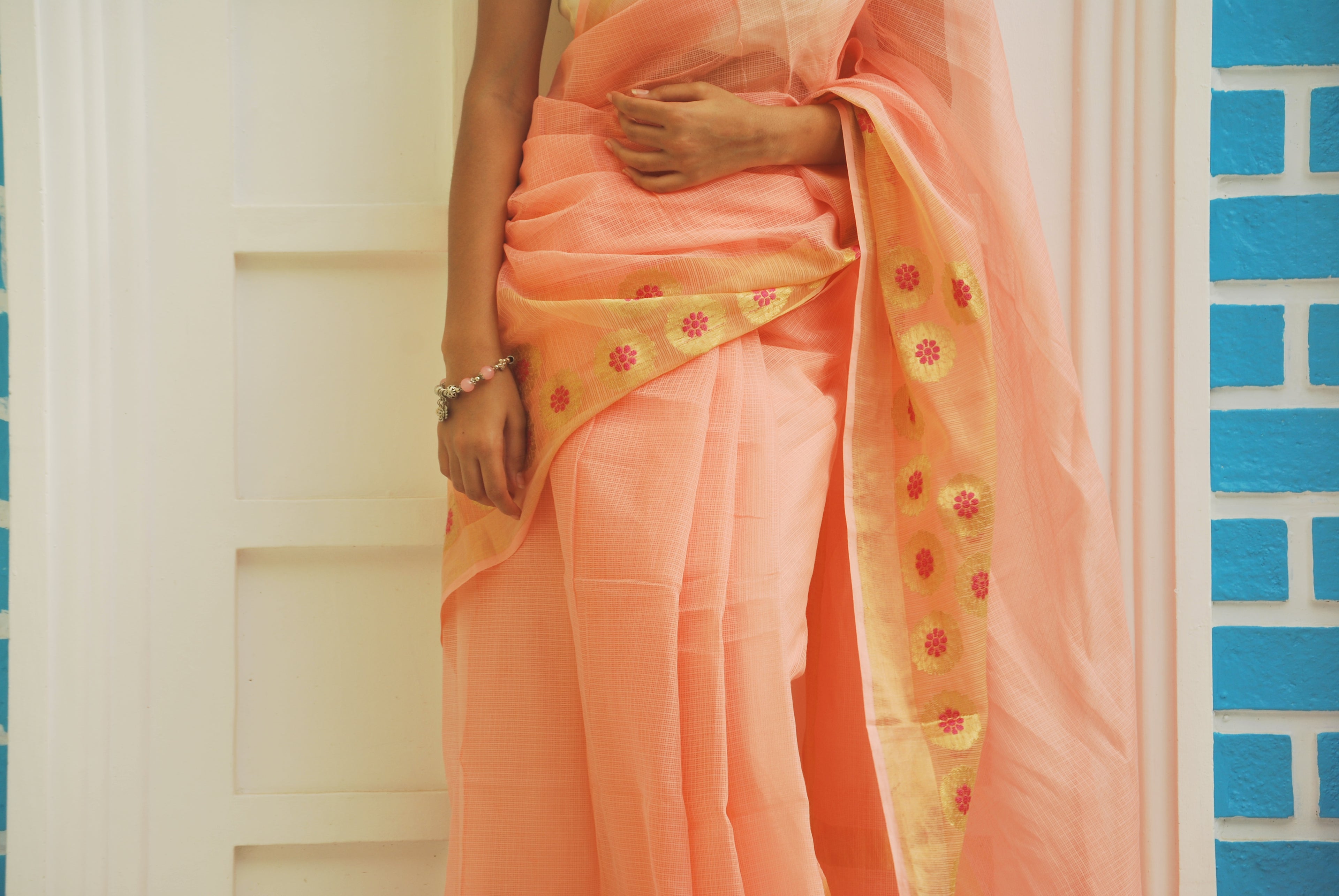 Peach Zari Border Ensemble