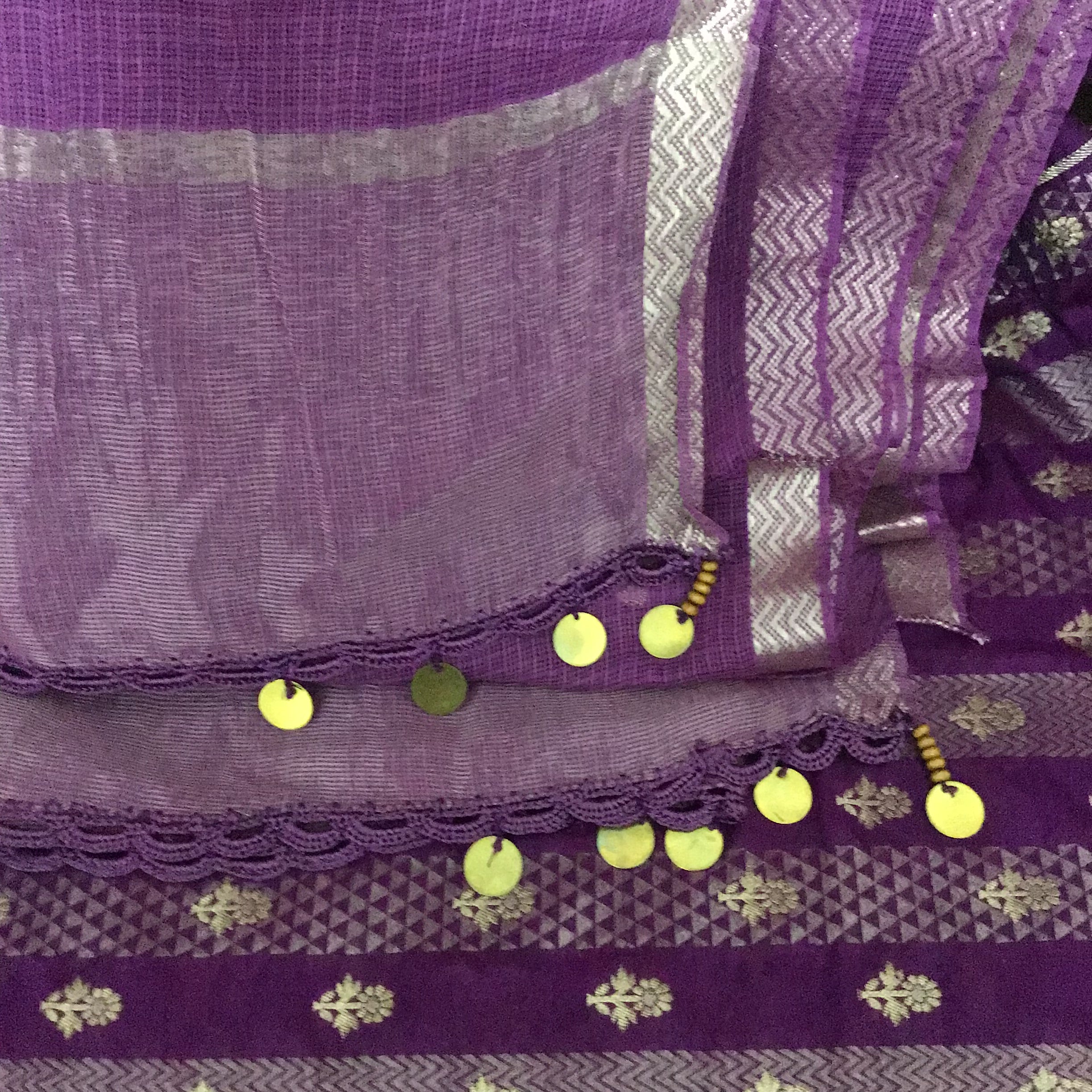 Purple Zari Buti Kota  & Kathan Tifli Benares Blouse Ensemble