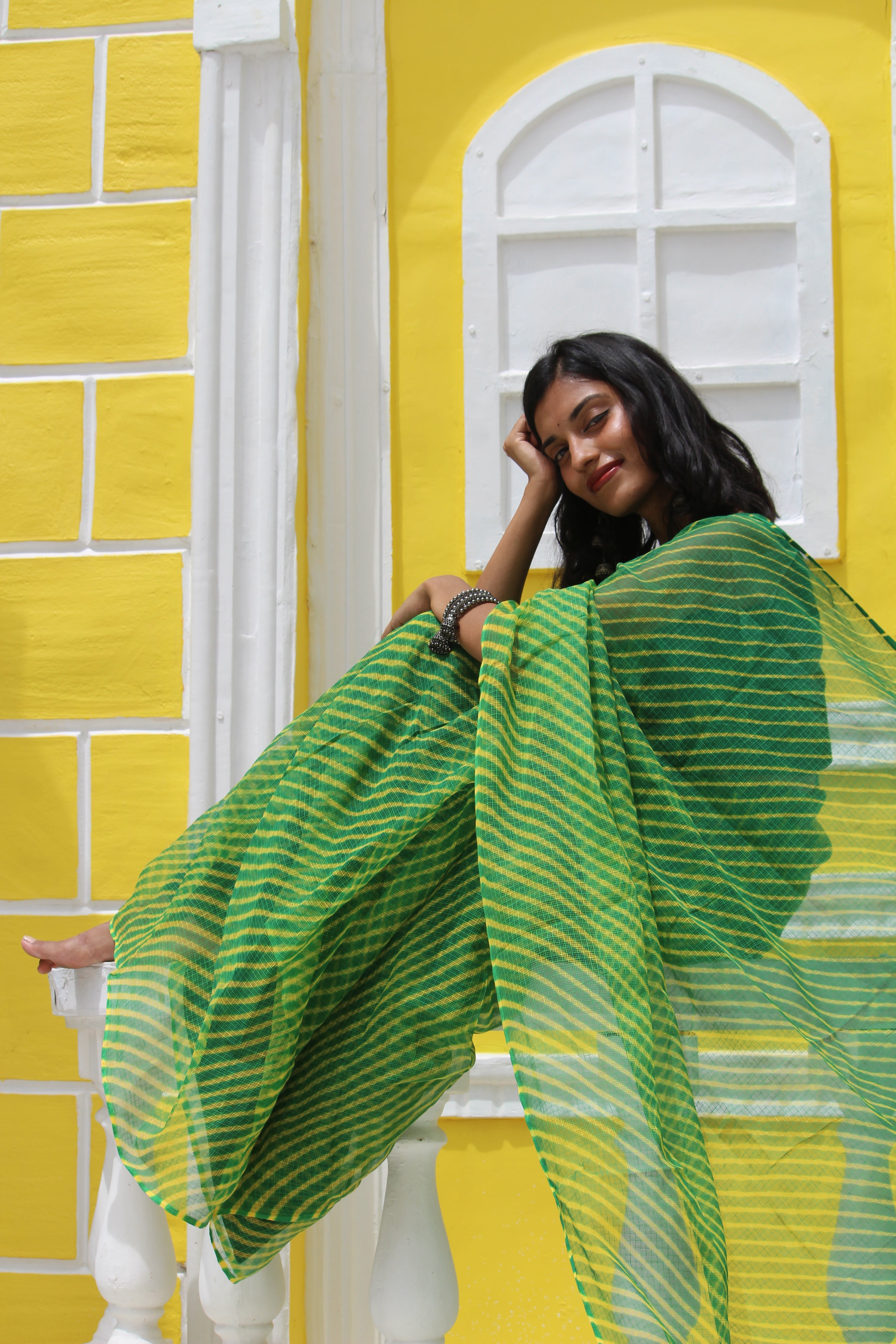 Green & Mustard Leheriya Ensemble