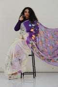 Purple & Cream Hand-Paint & Embroidery Ensemble