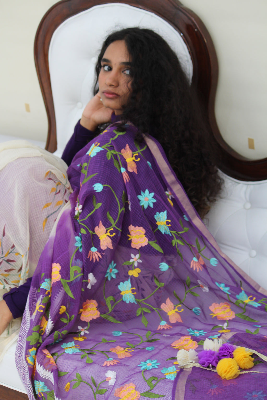 Purple & Cream Hand-Paint & Embroidery Ensemble