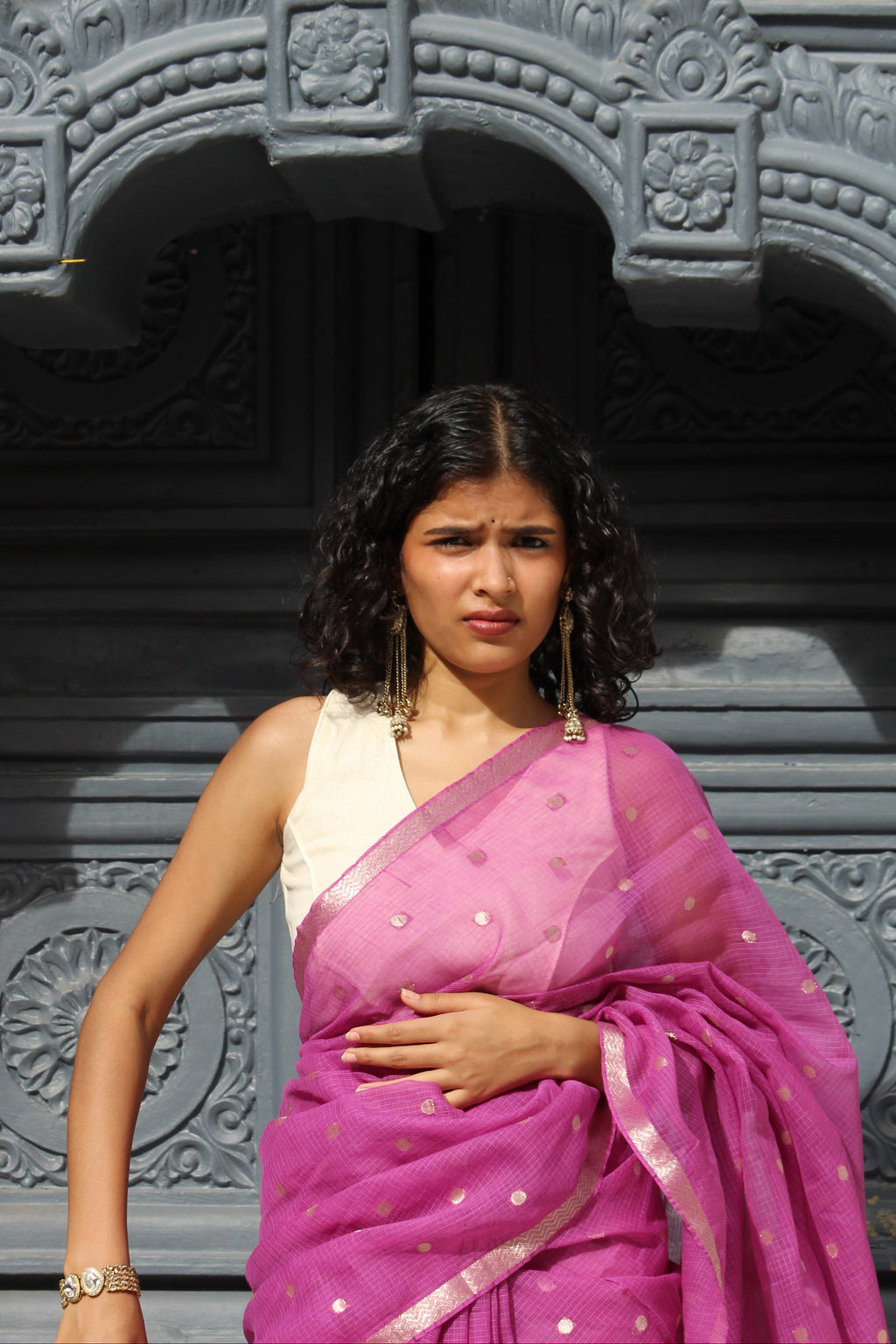 Purple Zari Buti Kota  & Kathan Tifli Benares Blouse Ensemble