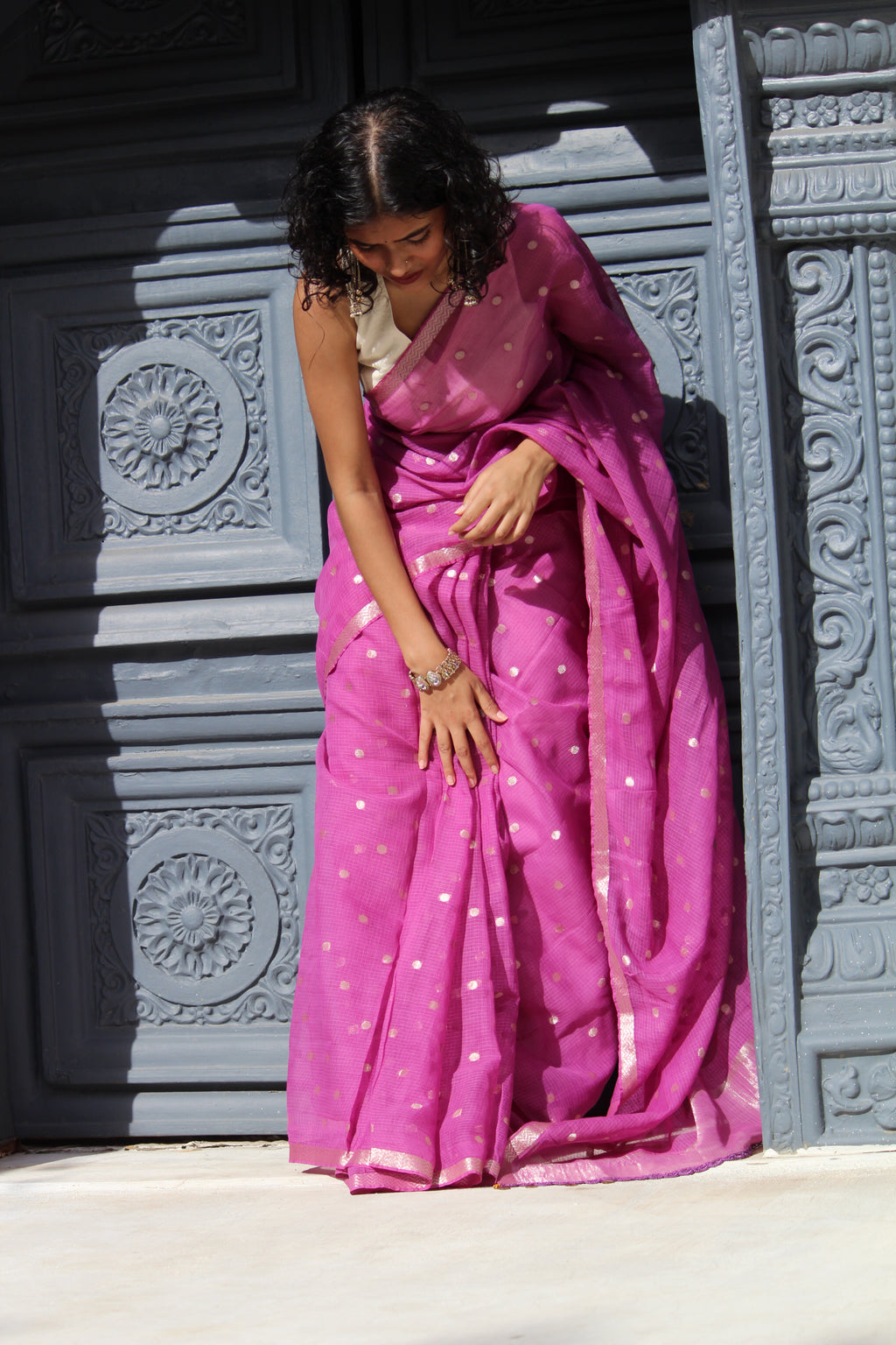 Purple Zari Buti Kota  & Kathan Tifli Benares Blouse Ensemble