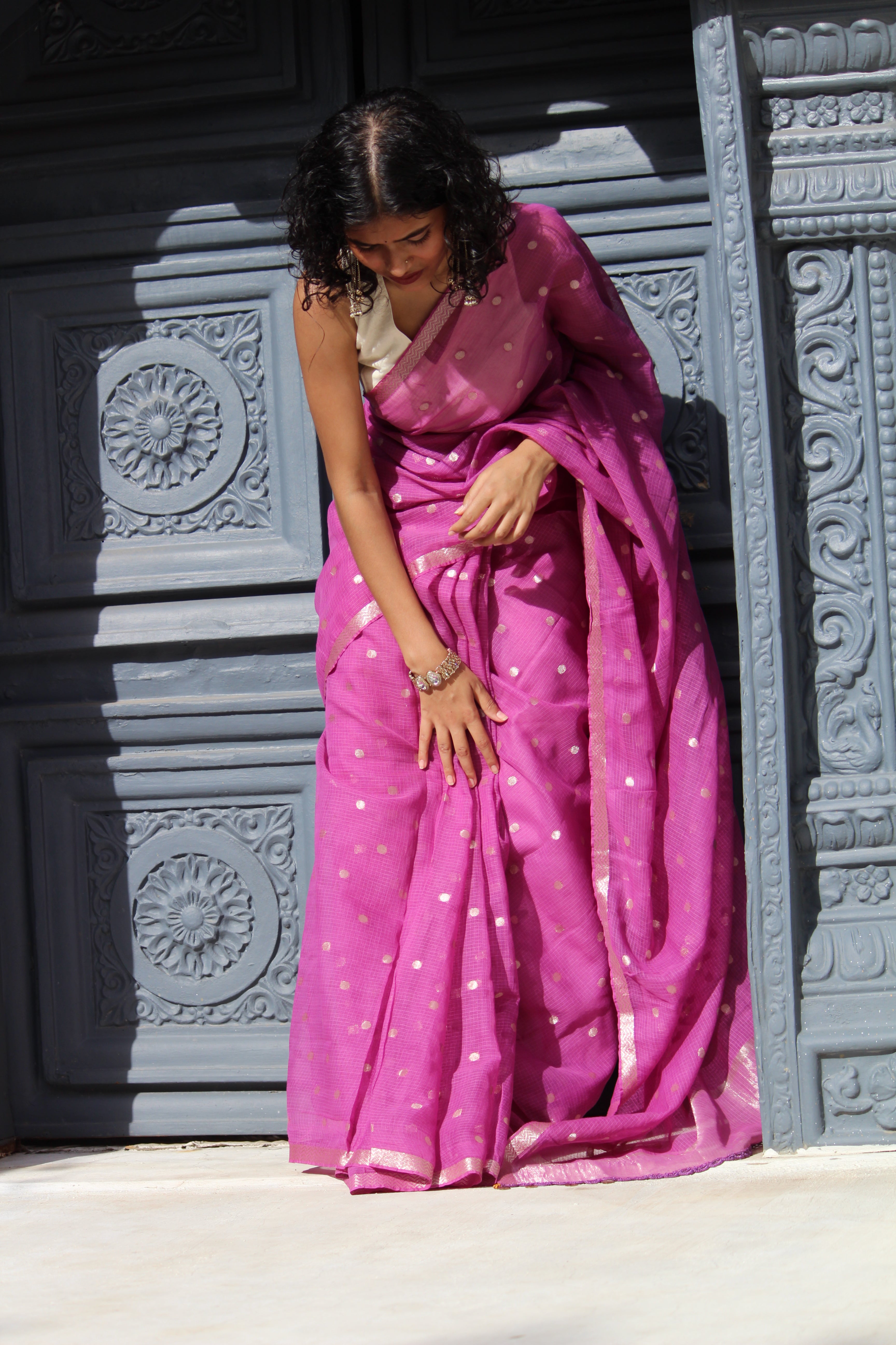 Purple Zari Buti Kota  & Kathan Tifli Benares Blouse Ensemble