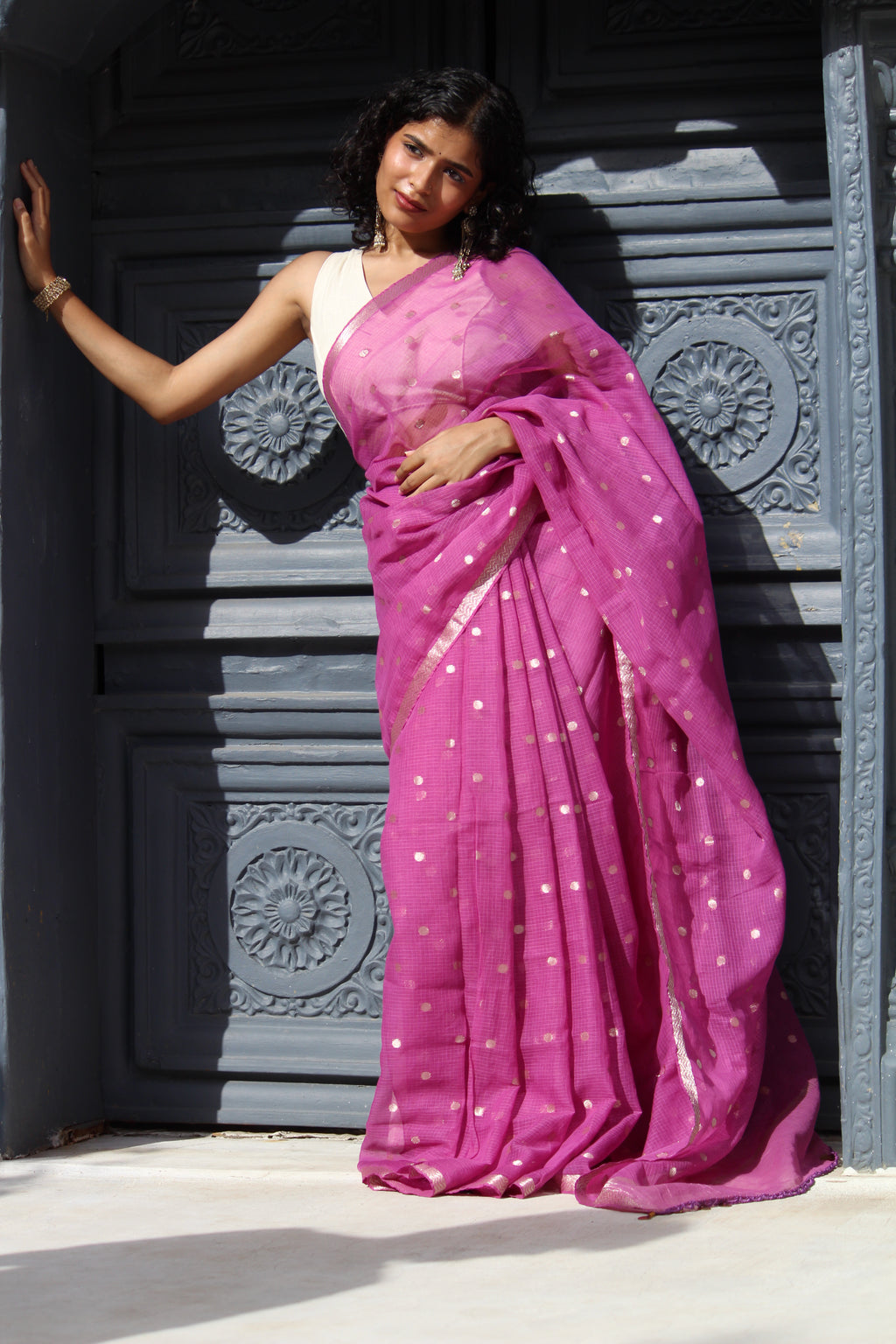 Purple Zari Buti Kota  & Kathan Tifli Benares Blouse Ensemble