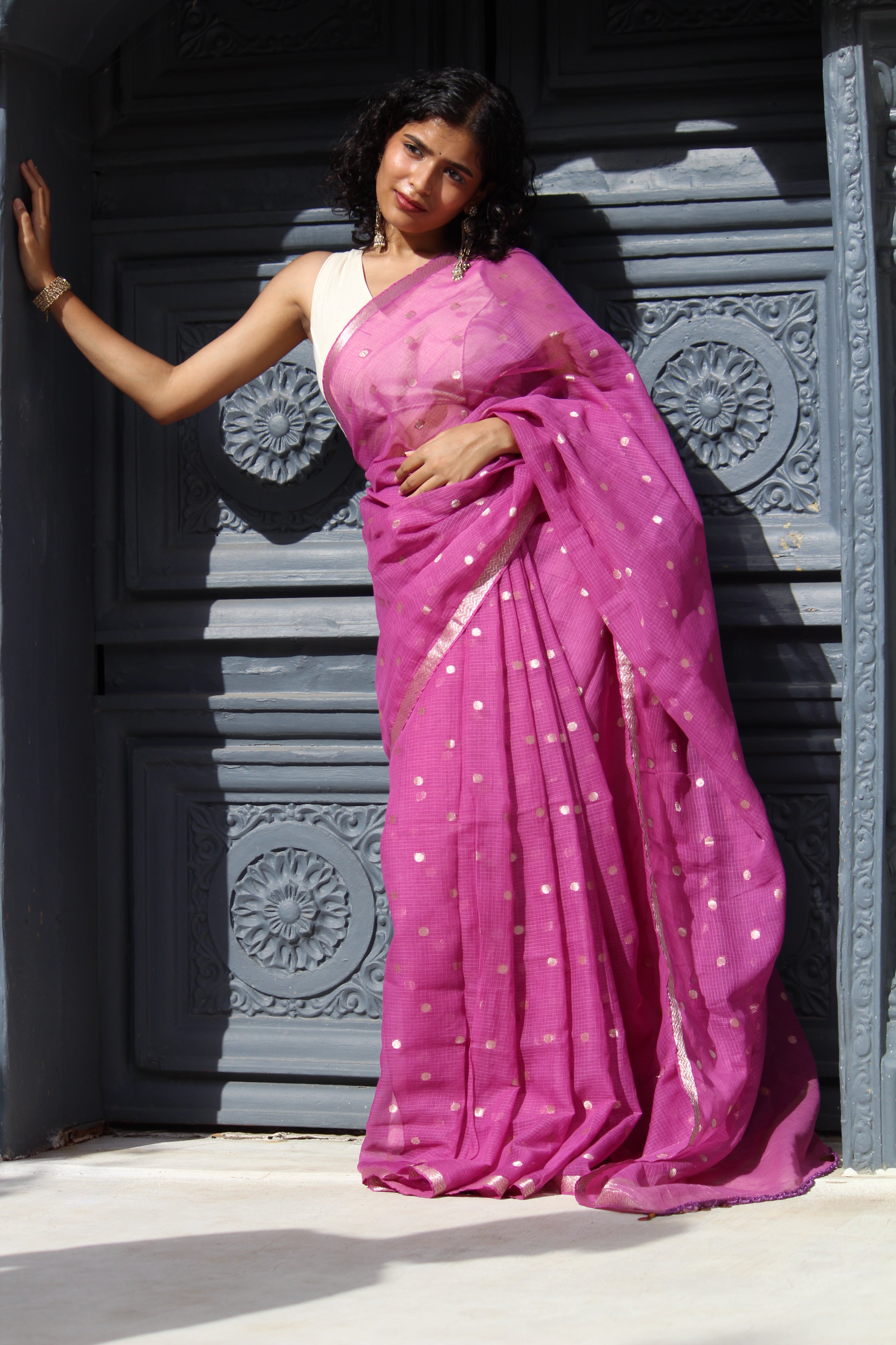 Purple Zari Buti Kota  & Kathan Tifli Benares Blouse Ensemble