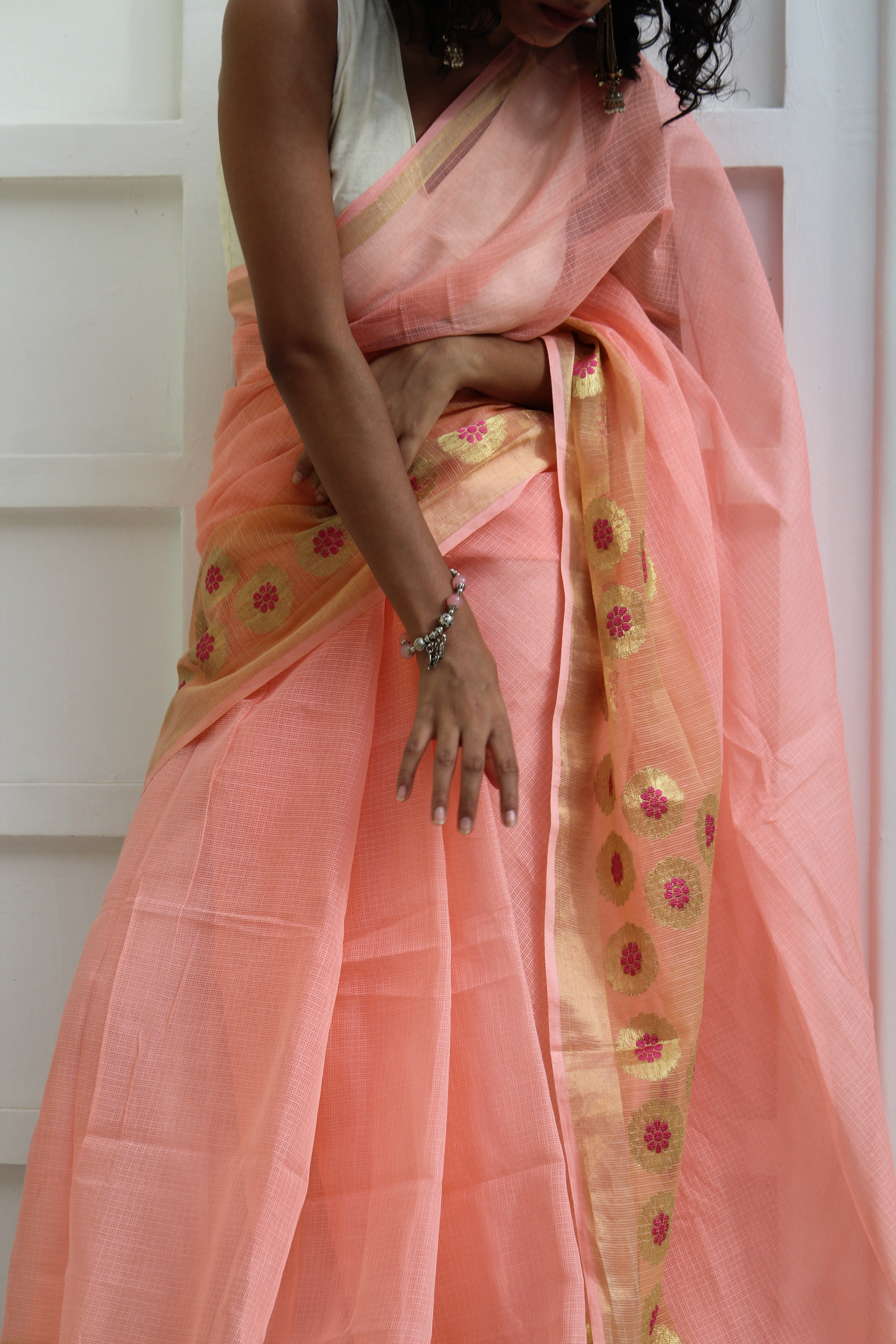 Peach Zari Border Ensemble